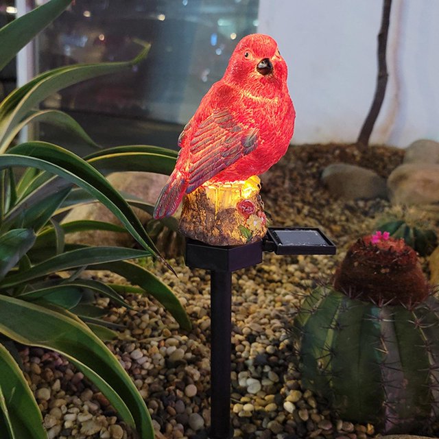 1 unidad de lámparas de jardín de pájaros de resina, luz de enchufe de tierra, luces de paisaje de ahorro de energía con energía solar, luz de porche, rojo Baoblaze Luces de enchufe de tierra