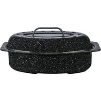 Granite Ware 13-inch oval roaster with Lid. Enameled steel design to accommodate up to 7 lb poultry/roast. Resists up to 932°F. Ideal for preparing meals for two!
