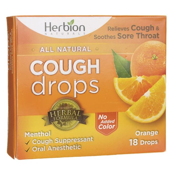 Herbion Naturals Cough Drops with Natural Orange Flavor, 18 ct