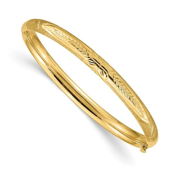 14k Yellow Gold Hollow Hinged Safety bar 3/16 Florentine Engraved Baby Cuff Stackable Bangle Bracelet Measures 5mm Wide