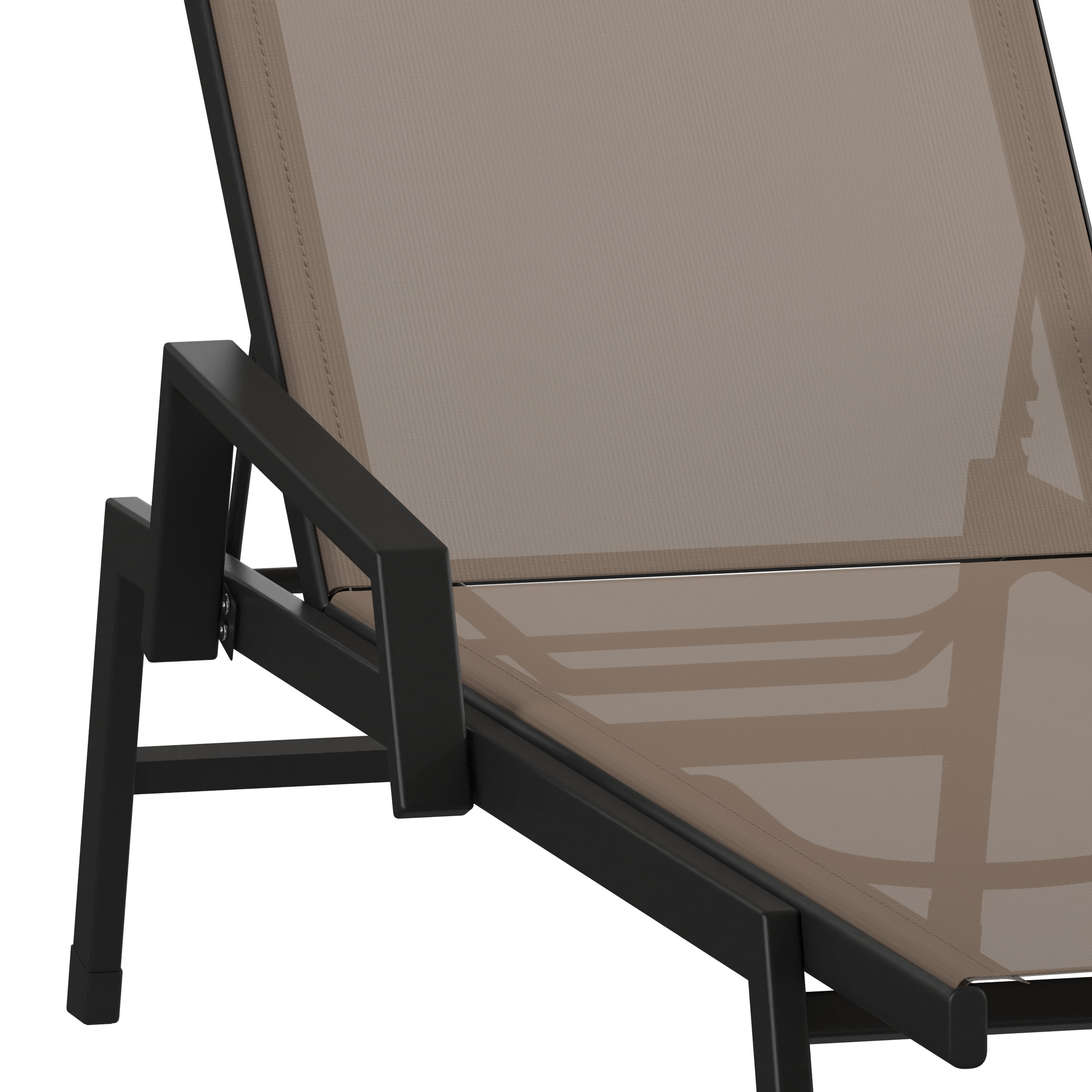 Flash Furniture Brazos Adjustable Chaise Lounge Chair with Arms, All-Weather Outdoor Five-Position Recliner, Black/Brown