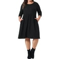 thumbnail image 1 of Vestidos de mujer de tallas grandes Agnes Orinda, vestido midi de punto acanalado de manga larga y cuello redondo 4X negro, 1 of 6