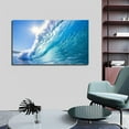 thumbnail image 4 of Sun Seawaves Blue Canvas Art Beach Sunset Picture Wall Art Beach Landscape Framed Painting Wall Decor For Home Office Bedroom Reeady to Hang, 4 of 6