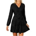 thumbnail image 2 of Velvet Holiday Dress,Womens Belted Velvet V-Neck Dress Long Sleeve Elegant formal Evening Party Casual Comfortable Sophisticated Chic Outfit Black S, 2 of 9