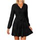 thumbnail image 3 of TaTaai Women Elegant Casual Velvet Long Sleeve V Neck Belted Dress Solid Color Temperament Dress Soft Stretchy Comfortable for Daily Party Wear Gift, 3 of 9