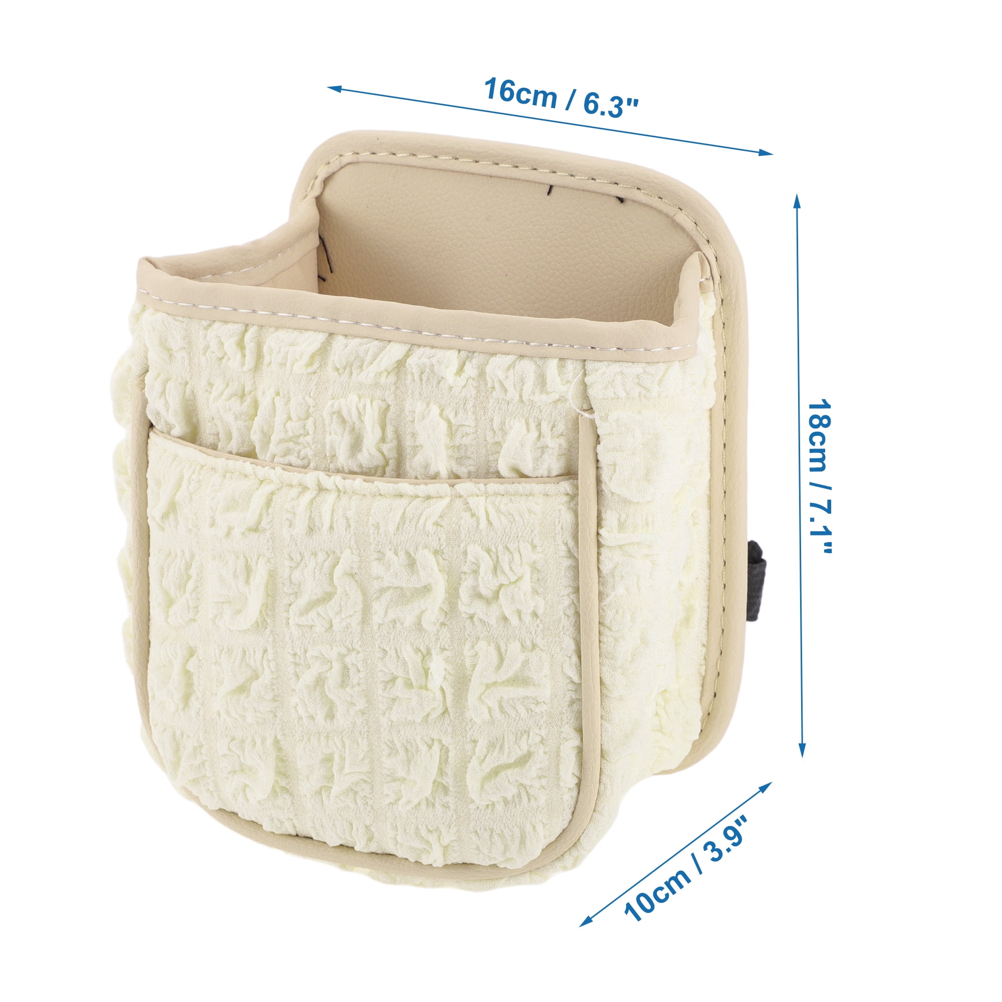 Unique Bargains Car Trash Can Hanging 6.3x3.9x7.1in Bin Fabric 1 Pcs Beige White