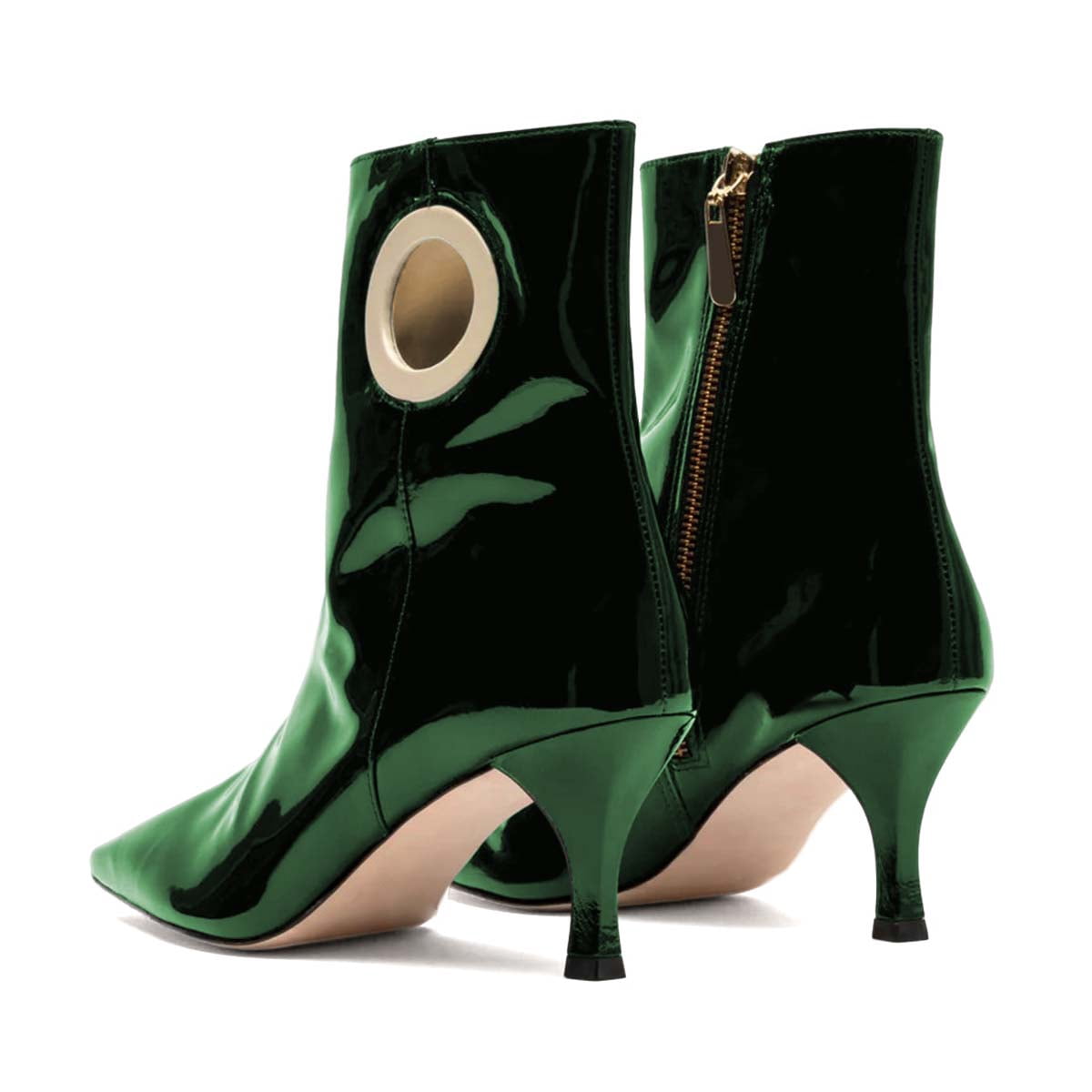 XYD Women Glossy Kitten Low Heel Ankle Boots Hole Patent Leather