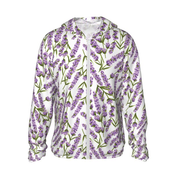Fotbe Lavender Flowers Chaqueta con Protección Solar UPF 50+ para Hombre y Mujer, Camisa con Capucha y Bolsillos-3X-Large