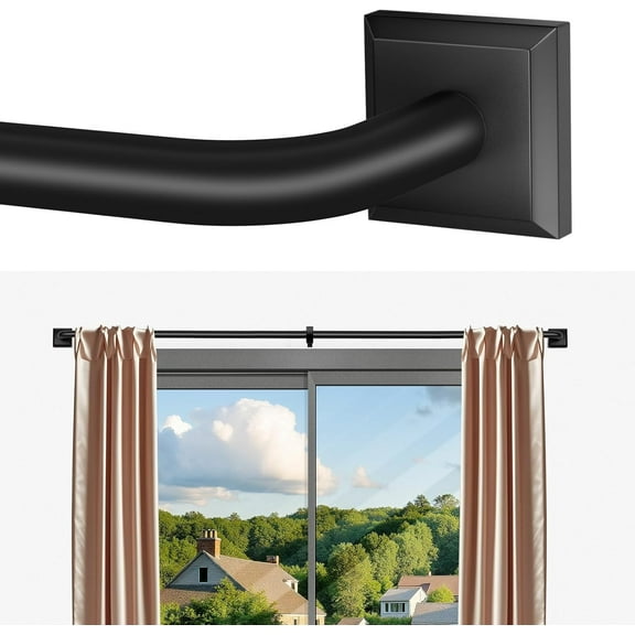 Black Curtain Rods for 66-152Inch(5.5-12.7ft) Wrap Around Blackout Curtain Rods, Extra Long Adjustable Room Darkening Drapery Rod for , Room & Outdoor Patio