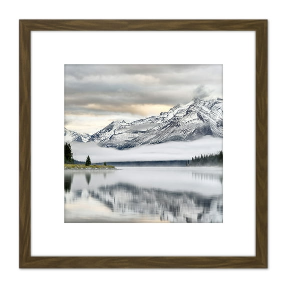 Pesterev Jasper National Park Sunrise Maligne Lake Photo 8X8 Inch Square Wooden Framed Wall Art Print Picture with Mount