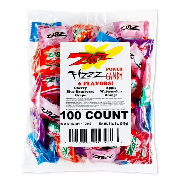 12 PACKS Zotz Fizzy Candy Bag, Assorted Flavors, 100 Count