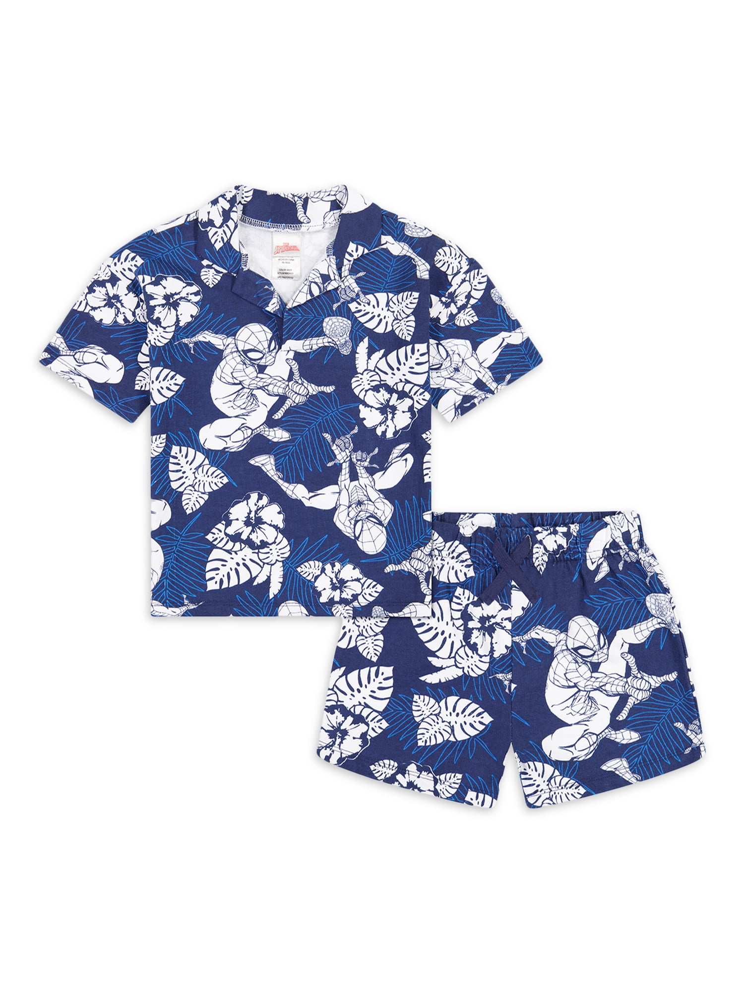 Marvel Spiderman Toddler Boys’ Resort Shirt and Shorts Set, 2-Piece, Sizes 12M-5T