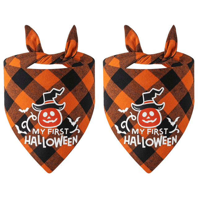 2 Pack Halloween Chien Bandana Reversible Triangle Bavoirs Foulard Accessoires