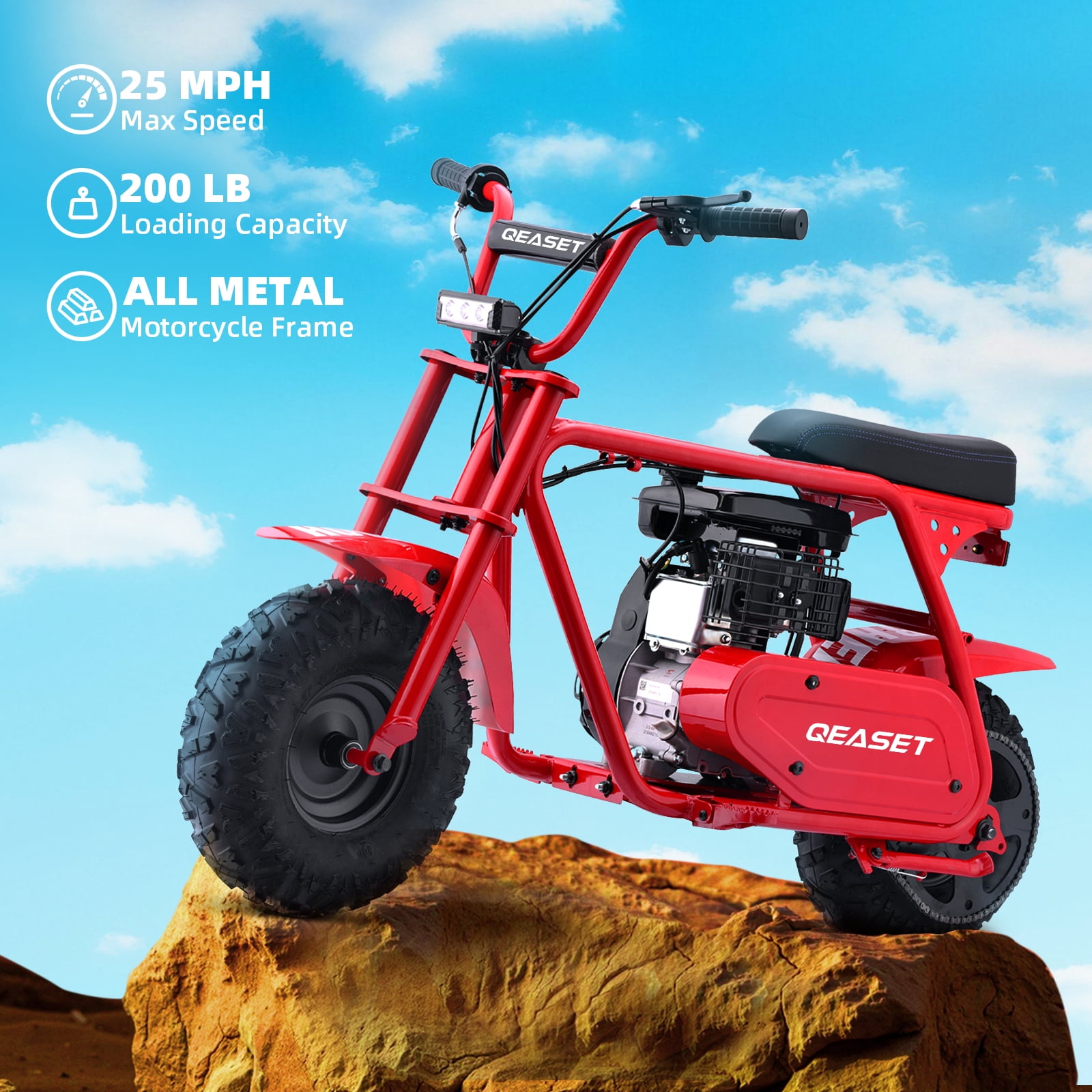 QEASET 99cc Dirt Bike, Gas Powered, 4-Stroke, 22MPH Minibike