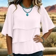 thumbnail image 5 of ClodeEU Women's Chiffon Tiered Ruffle Flared 3/4 Sleeve Blouse ,Casual Loose Fit Bohemian Top Pink,Women's Plus L, 5 of 6