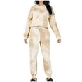 thumbnail image 2 of Itsame Tops and Pants Activewear Set Womens Sweatsuits 2pcs Sets Long Sleeved Round Neck Tie Dyeing Women Athletic Outfit Sets Khaki Size L, 2 of 9