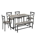 thumbnail image 4 of 6 Piece Dining Table Set with Round Corner, Farmhouse Kitchen Table with Painted Steel Frame, Space-Saving Dinette Set for Small Space, Living Room, Gray, 4 of 5