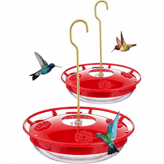 Hummingbird Feeders for Outdoors, 2 Pack 16oz Leak-Proof Dish-Style Nectar Feeder Built-in Ant Moat, 5 Feeding Ports, Wide Mouth Easy Clean, BPA-Free Plastic Gifts for Women Mom