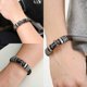 thumbnail image 2 of Black Pulsera de cuero cruzada para hombre, pulsera tejida con nombre personalizado, cierre magnético, regalo, 2 of 5