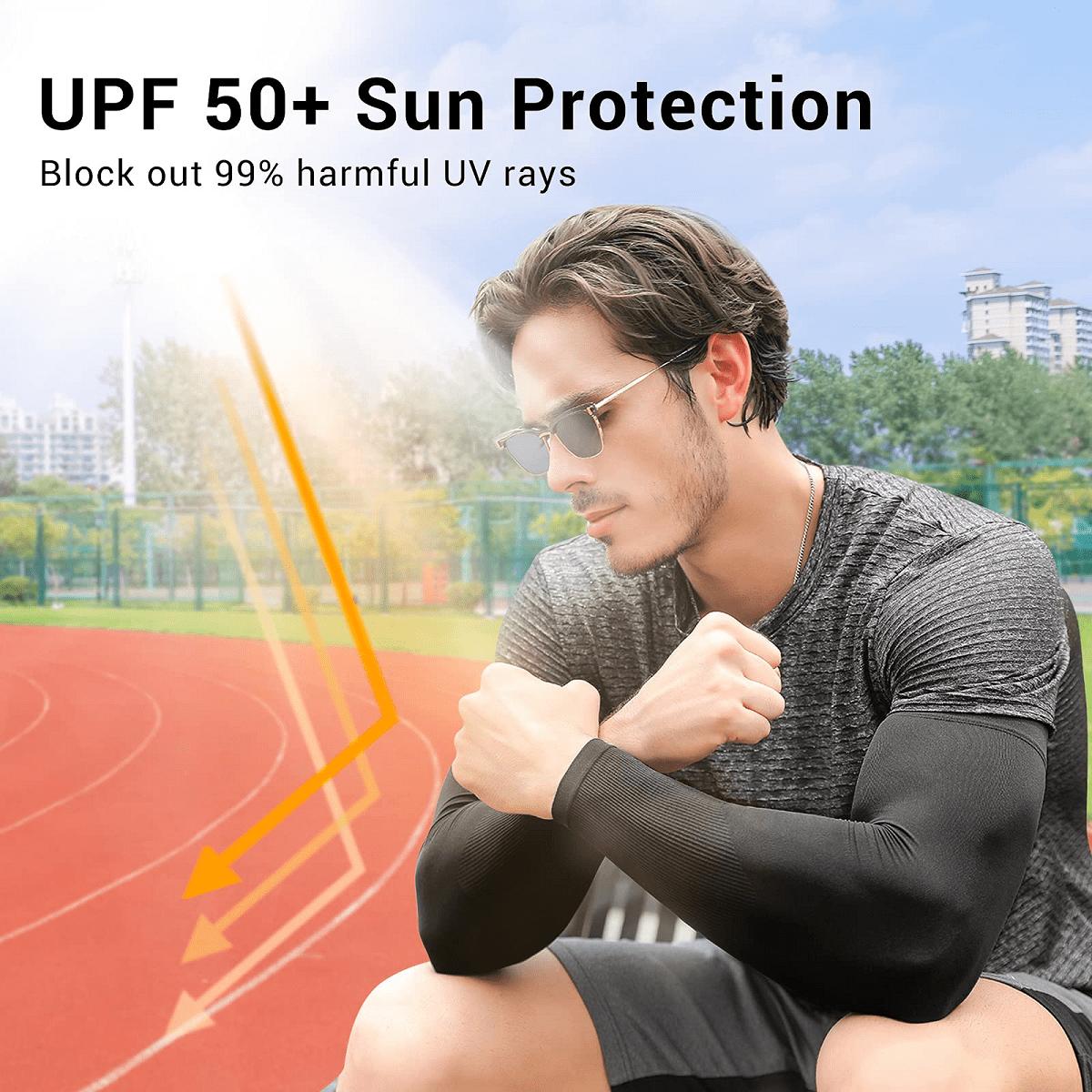 2 Pairs Cooling Arm Sleeves UV Sun Protection Compression Warmers for Men Women Athletic Sports UPF 50 Tattoo Cover 