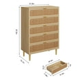 thumbnail image 2 of 5 Drawer Dresser for Bedroom, Rattan Chest of Drawers with Deep Drawers, Large Modern Double Dresser for Closet with Wide Top, Horizontal Wooden Dresser for Living Room, Hallway, Kids Room, 2 of 8
