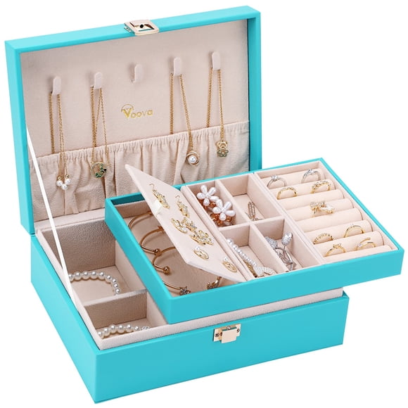 Jewelry Box Voova Organizador de piel sintética de 2 capas, color verde azulado