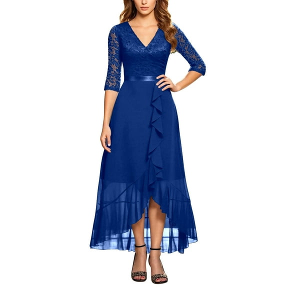 OSOLU Dresses Solid Color Women Elegant Neck Floral Lace Formal Wedding Dress Cozy Sundress Wedding Guest Dress