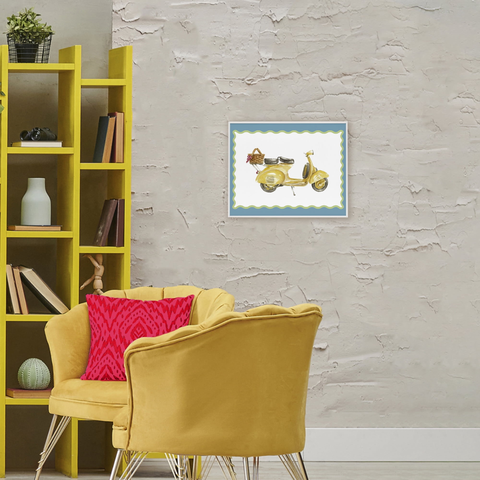 Stupell Industries Yellow Vespa with Wavy Border White Framed Giclee Art, design by Lanie Loreth