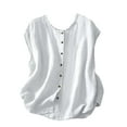 thumbnail image 6 of dazeni Women Ruffle Linen Tank Tops Loose Causal Sleeveless Summer Button Down Shirts Cap Sleeve Crew Neck Tee for Beach Vacation White XX-Large, 6 of 7