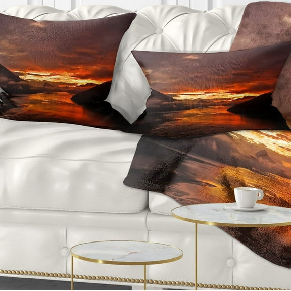 Designart Sunrise in Cloudy Day New Zealand - Landscape Photography Throw Pillow - 12x20
