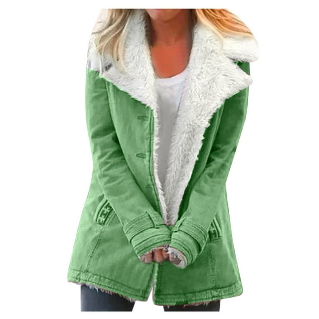 Chaqueta de solapa con botones de felpa compuesta cálida de invierno de talla grande para mujer, prendas de vestir, abrigo Pompotops qwe17249