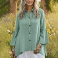 thumbnail image 2 of Summer Shirts For Women Sevevn Women's Linen Bell Sleeve Button Down Blouse Oversized Loose Fit Collared Tunic Top Green L, 2 of 5