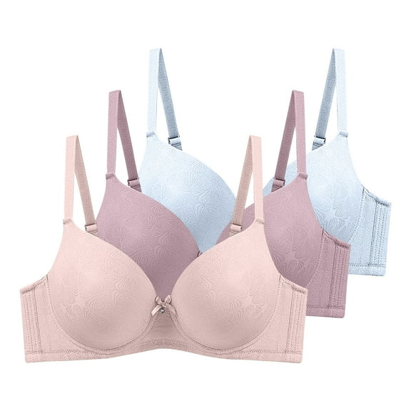 Amidoa T-Shirt Womens Bras Beige Push-up Underwire 3 Pcs Solid Bras Bralettes for Women 100