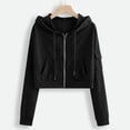 thumbnail image 6 of SNKSDGM Women Ribbed Knit Cropped Zip Up Hoodie, Solid Drawstring Hooded Sweatshirt, Slim Fit Long Sleeve Y2K Sweat Jacket with Side Pockets, 6 of 6