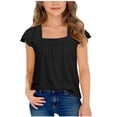 thumbnail image 2 of Girls Tops Summer Short Sleeve Hollow Out Lace Flutter Tee Girls Clothes Black 5-6 Years, 2 of 6