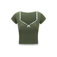 thumbnail image 2 of Yunliwuli Women's Lace Trim Cropped Tops Short Sleeve Sweetheart Neck Mini Bow Front Sweet Slim T-Shirt, 2 of 10