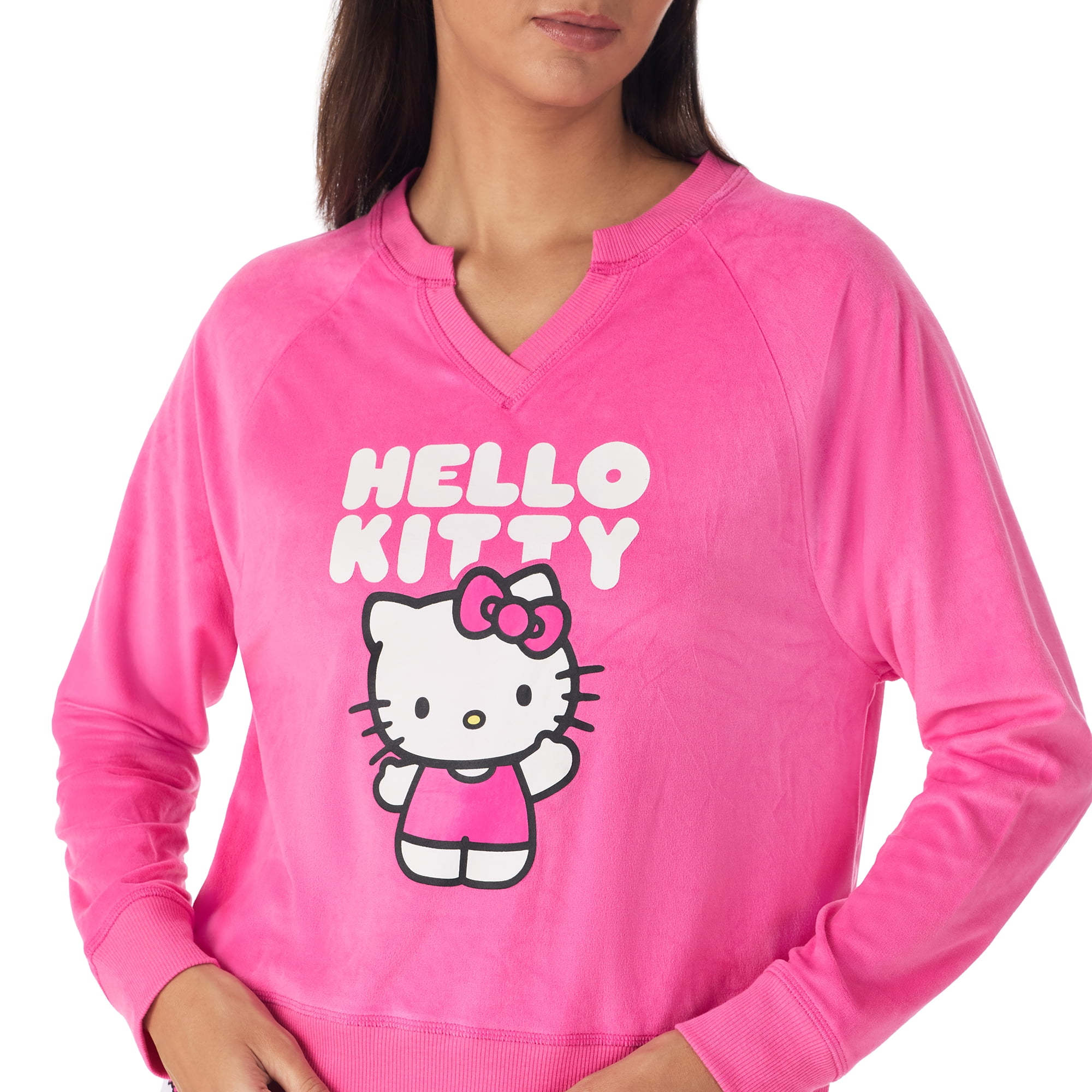 Richard Leeds International Womens Hello Kitty Matching 2 Piece Long Sleeve Pajama Top & PJs Jogger Pants Set with Pockets - Soft & Cozy Sleep & Loungewear Pajamas Sets for Women, Pink, M