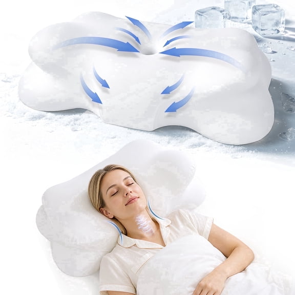 Hawcay Cervical Neck Pillow, Dual-Height Memory Foam with Breathable Removable Cover, for Side, Back and Stomach Sleepers, White