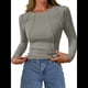 thumbnail image 3 of Tops de Larga Acanalados para Mujer, Camiseta Corta Ajustada y Elástica con Costuras Expuestas, Camiseta de Moda para y Otoño. Judías S, 3 of 8