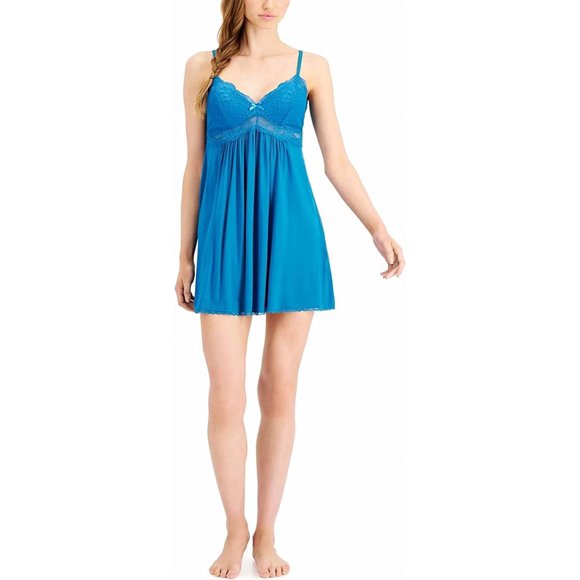 Inc International Concepts Heavenly Soft Lace-Trimmed Knit Chemise Nightgowns, Tile, Small