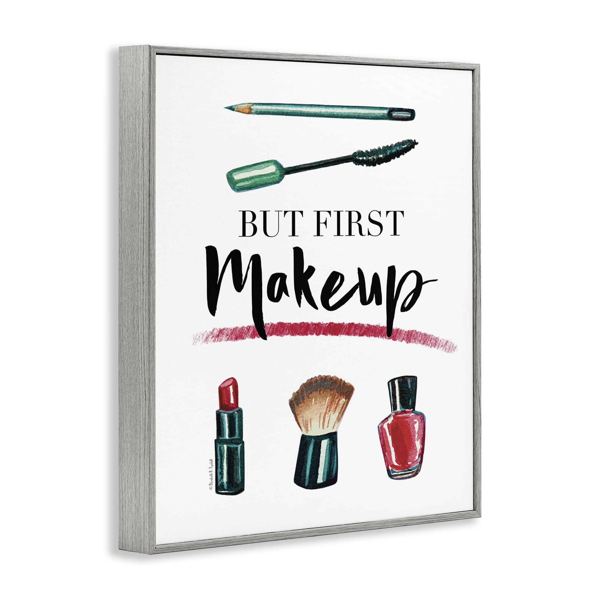 Stupell Industries But First Makeup Beauty & Fashion Painting Gray Framed Art Print Wall Art, 16 x 20