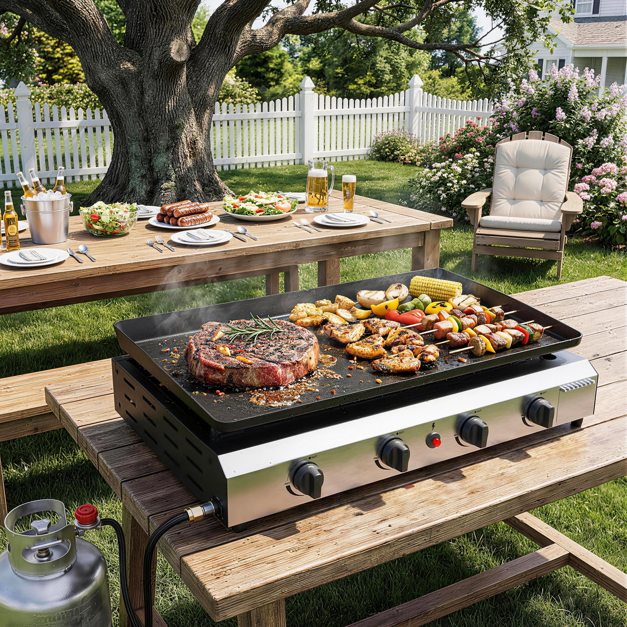 SKOK 4-Burner 30'' Propane Griddles Outdoor Flat Top Gas Grill Griddle for  Camping, Tailgating, BBQ, Parties, Backyard & Patio with with 40,000 BTUs