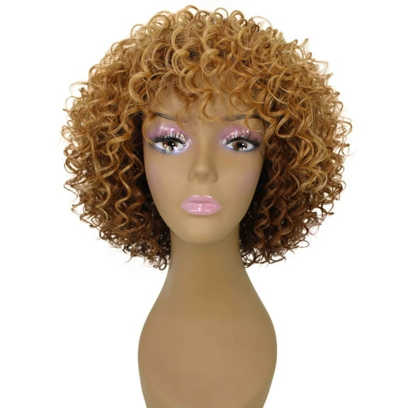 LUXLUXE Gabrielle Curly Pixie 12 in Long Full Wig No Lace Wig, Heat Resistant Fibers, 16 Shades of Natural, Dip Dyed, & Blended Colors