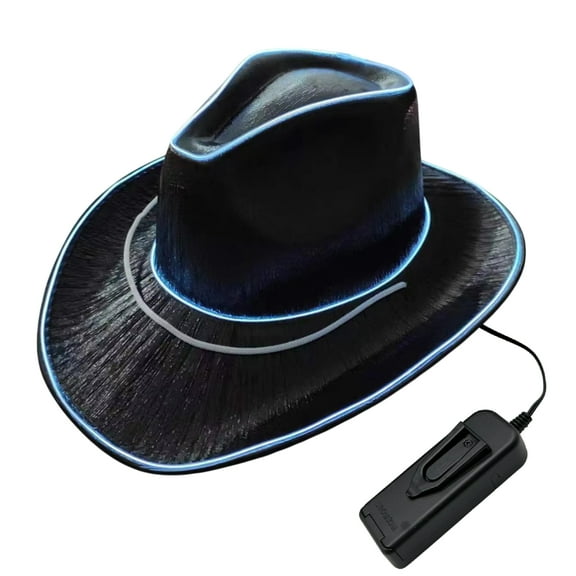 EL Wire Light Up Cowboy Hat Disco Cowgirl Hat Holographic Space for Raves, Dance Party By PartyGlowz