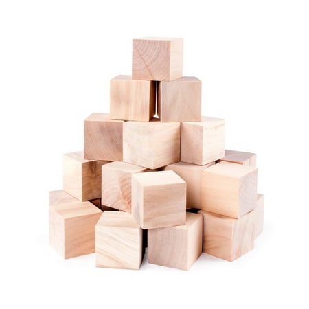 Wood Cube - Unfinished Wood Blocks Cubes for Arts & Crafts Toy Projects, Mini Baby Size Puzzle Making Set (24 Pieces)