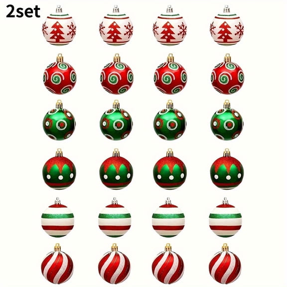 1.2 Inch Mini Christmas Balls Ornaments - 48PCS Plastic Christmas Tree Ornaments Balls Shatterproof, White Green and Red Hanging Decorations for Christmas