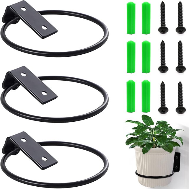 3 piezas (negro, 6 pulgadas) Anillo para maceta montado en la pared Anillo para maceta Anillo para maceta montado en la pared Anillo con soporte