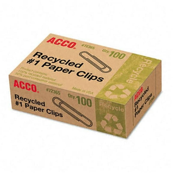 ACCO Recycled Paper Clips, No. 1 Size, 100-Box