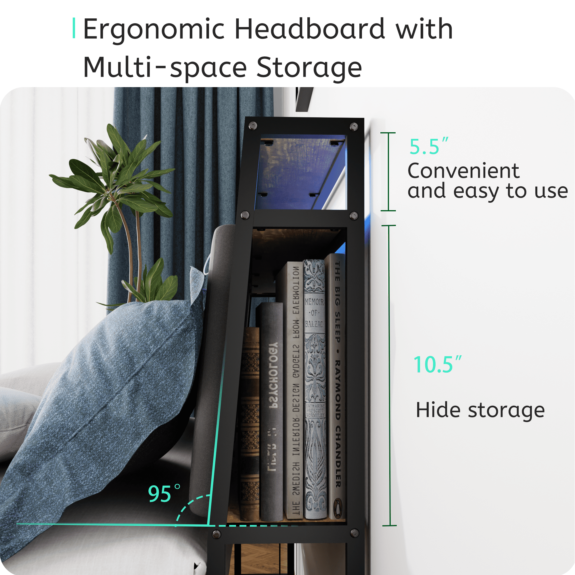 Full Bed Frame with Storage Headboard,Full Size Platform Bed Frame with Ergonomic Headboard,2 Storage Drawers, Built in Charging Station & LED, Outlets & USB,