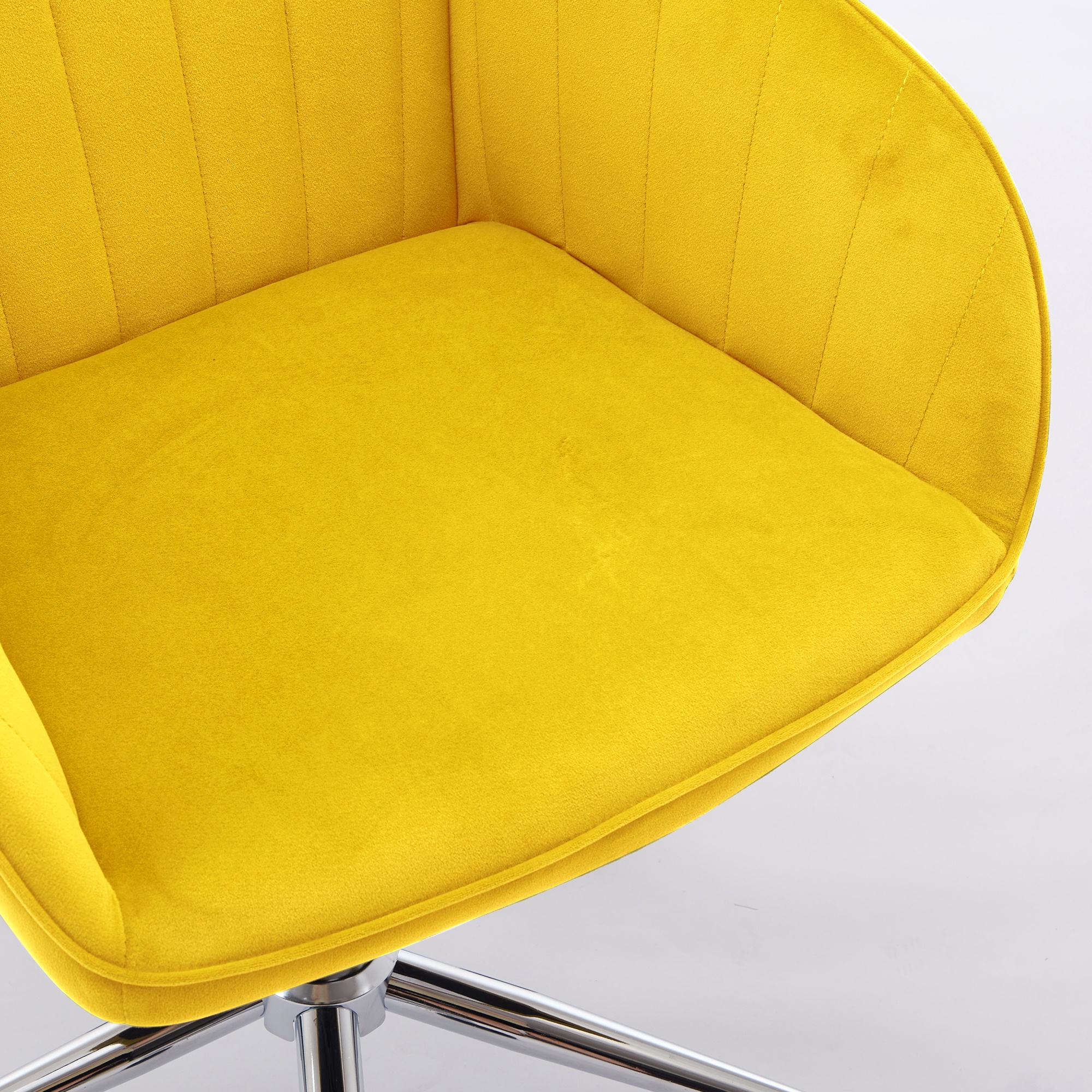 PORKISS Vanity Chair, Swivel Home Office Chair, Ergonomic Desk Chair with Silver Metal Base, Adjustable Height, Velvet Upholstered Task Chair, Bright Yellow